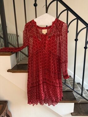 Maeve Red Printed Long-Sleeve babydoll or empire waist Dress